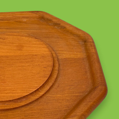 Vintage Genuine Teak Wood Octagonal Serving Plate 12 Inch