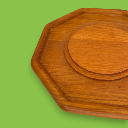 Vintage Genuine Teak Wood Octagonal Serving Plate 12 Inch