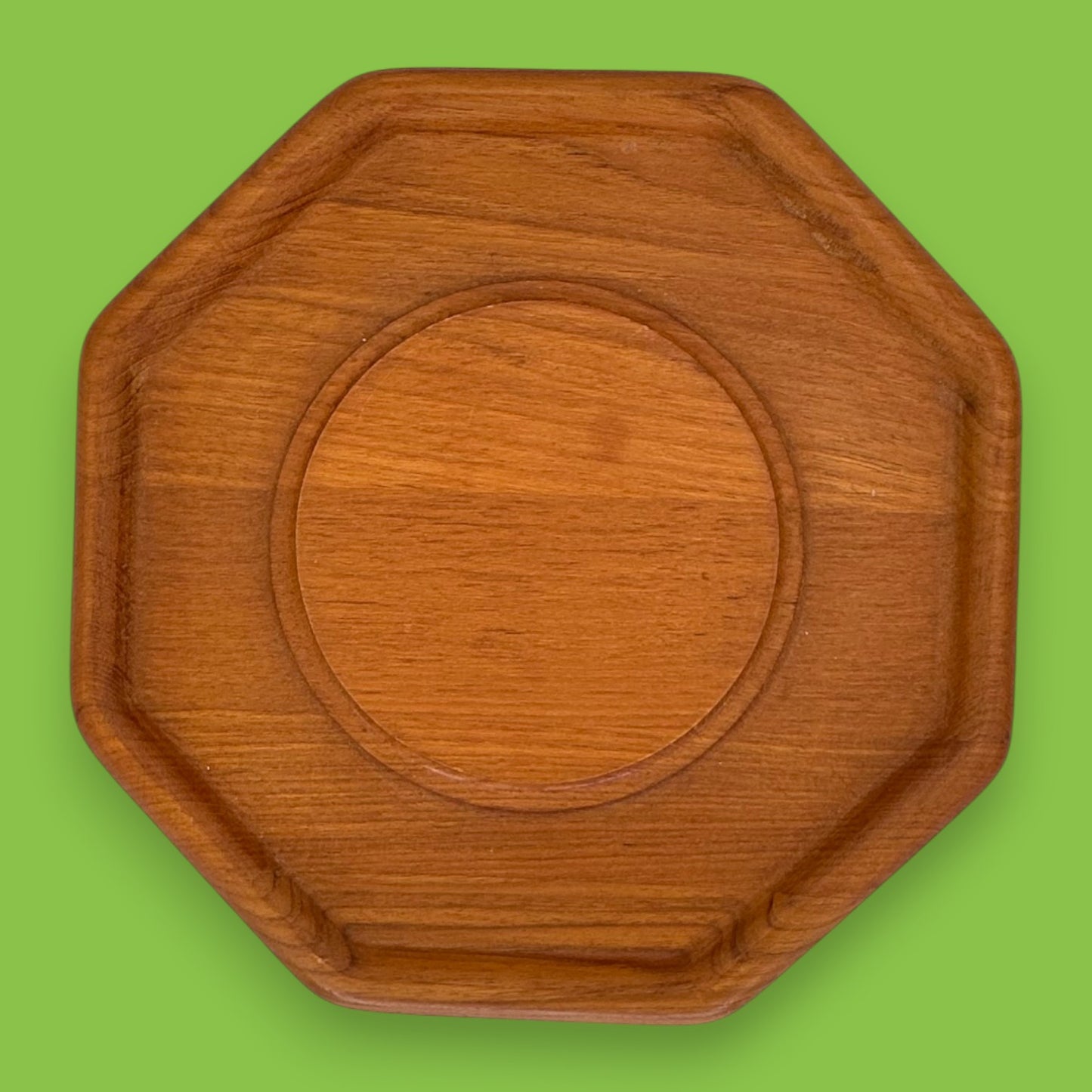 Vintage Genuine Teak Wood Octagonal Serving Plate 12 Inch