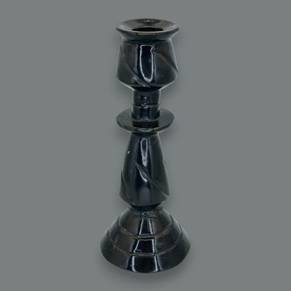 Hand-Carved Black Onyx Stone Taper Candle Holder 10.5 Inch