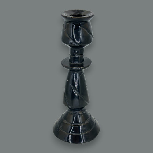 Hand-Carved Black Onyx Stone Taper Candle Holder 10.5 Inch
