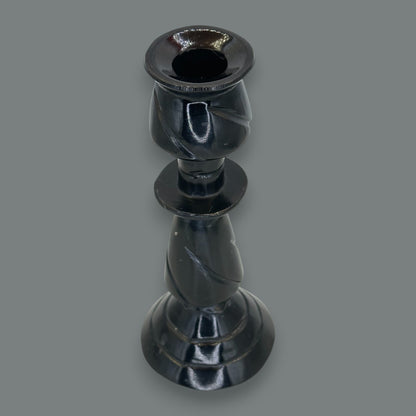 Hand-Carved Black Onyx Stone Taper Candle Holder 10.5 Inch