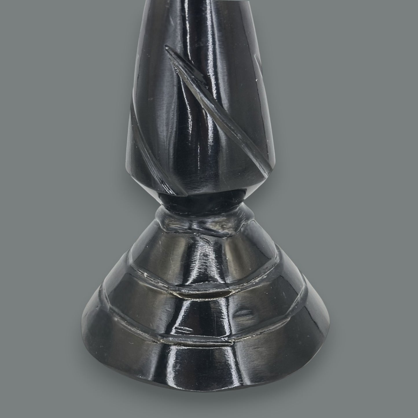 Hand-Carved Black Onyx Stone Taper Candle Holder 10.5 Inch