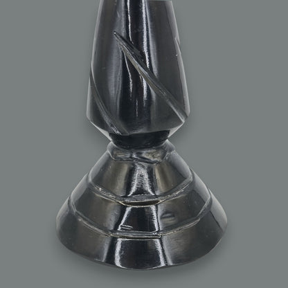 Hand-Carved Black Onyx Stone Taper Candle Holder 10.5 Inch
