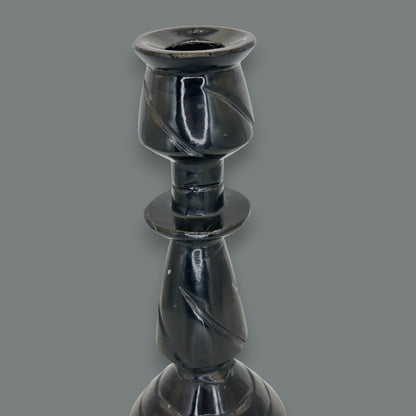 Hand-Carved Black Onyx Stone Taper Candle Holder 10.5 Inch