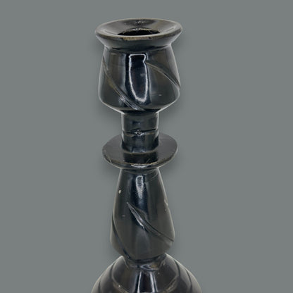 Hand-Carved Black Onyx Stone Taper Candle Holder 10.5 Inch