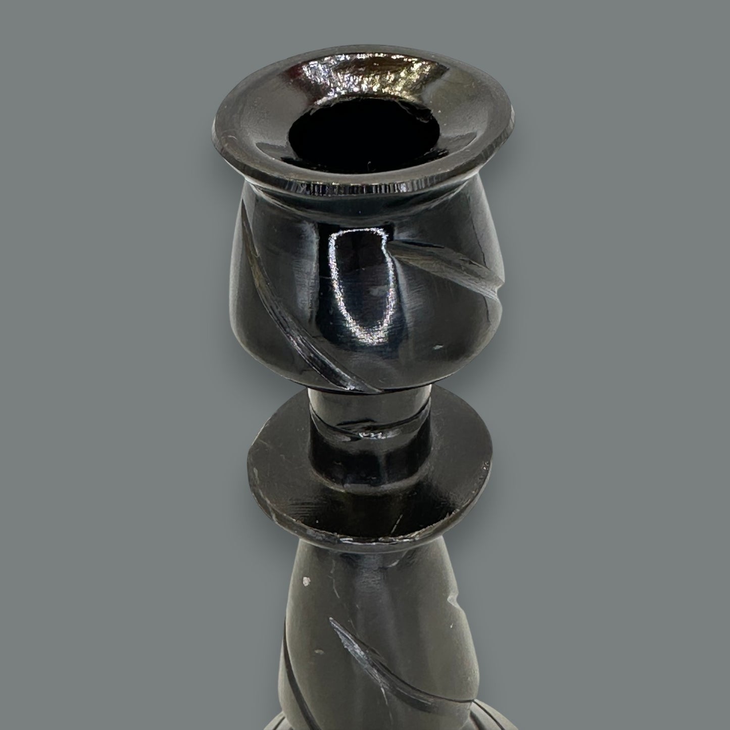 Hand-Carved Black Onyx Stone Taper Candle Holder 10.5 Inch