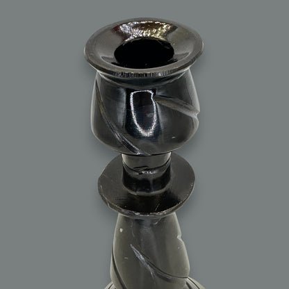 Hand-Carved Black Onyx Stone Taper Candle Holder 10.5 Inch