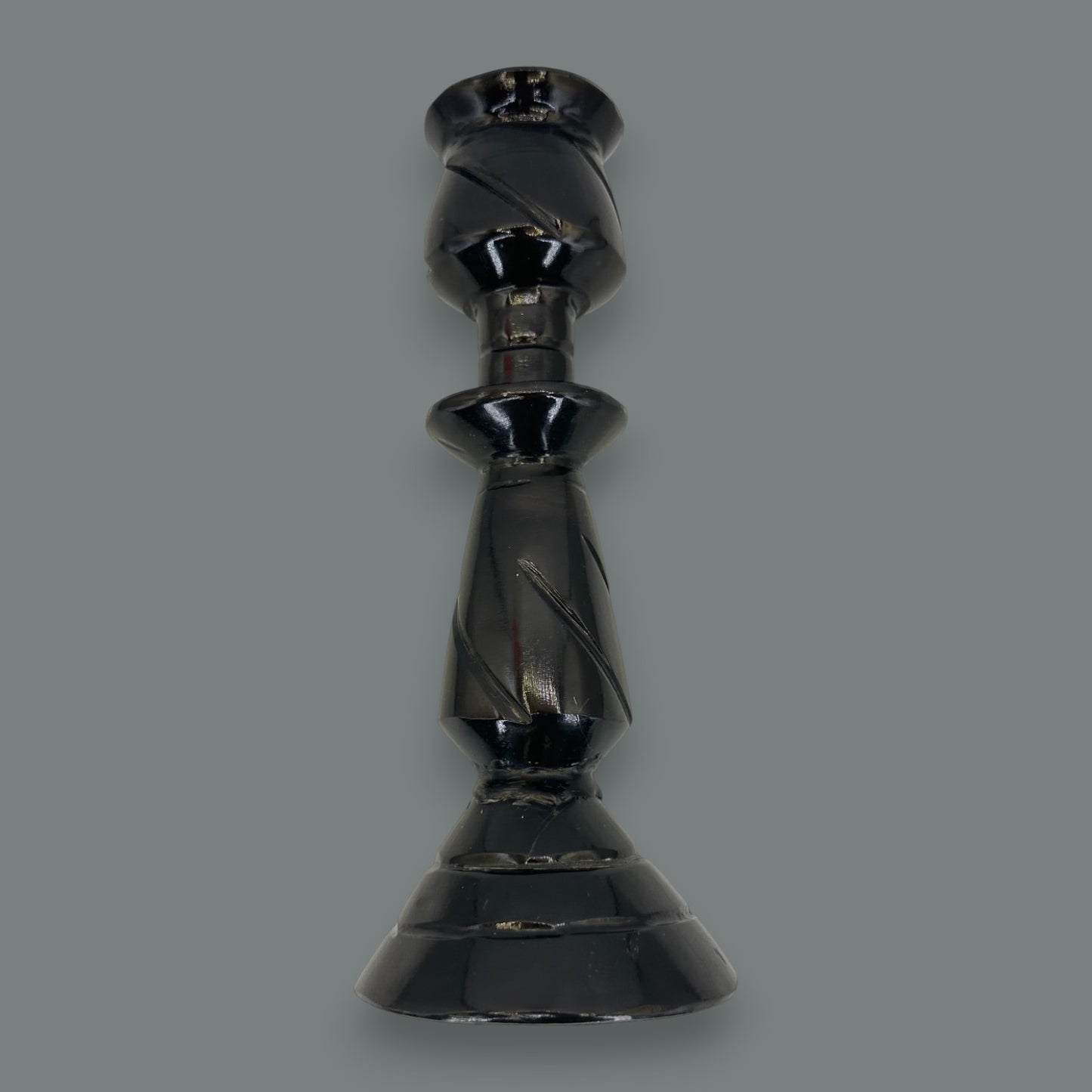 Hand-Carved Black Onyx Stone Taper Candle Holder 10.5 Inch