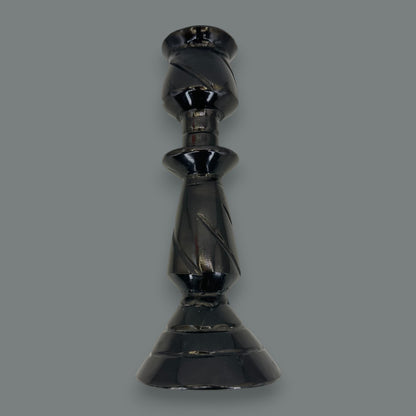 Hand-Carved Black Onyx Stone Taper Candle Holder 10.5 Inch