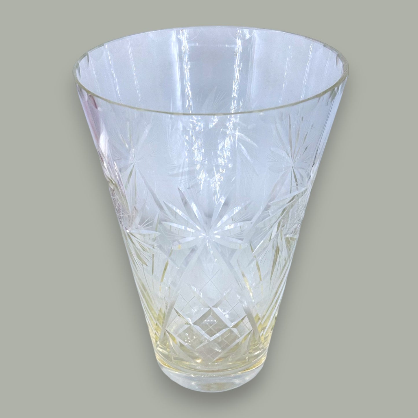 Vintage Czechoslovakian Hand-Etched Crystal Vase with Pinwheel Design