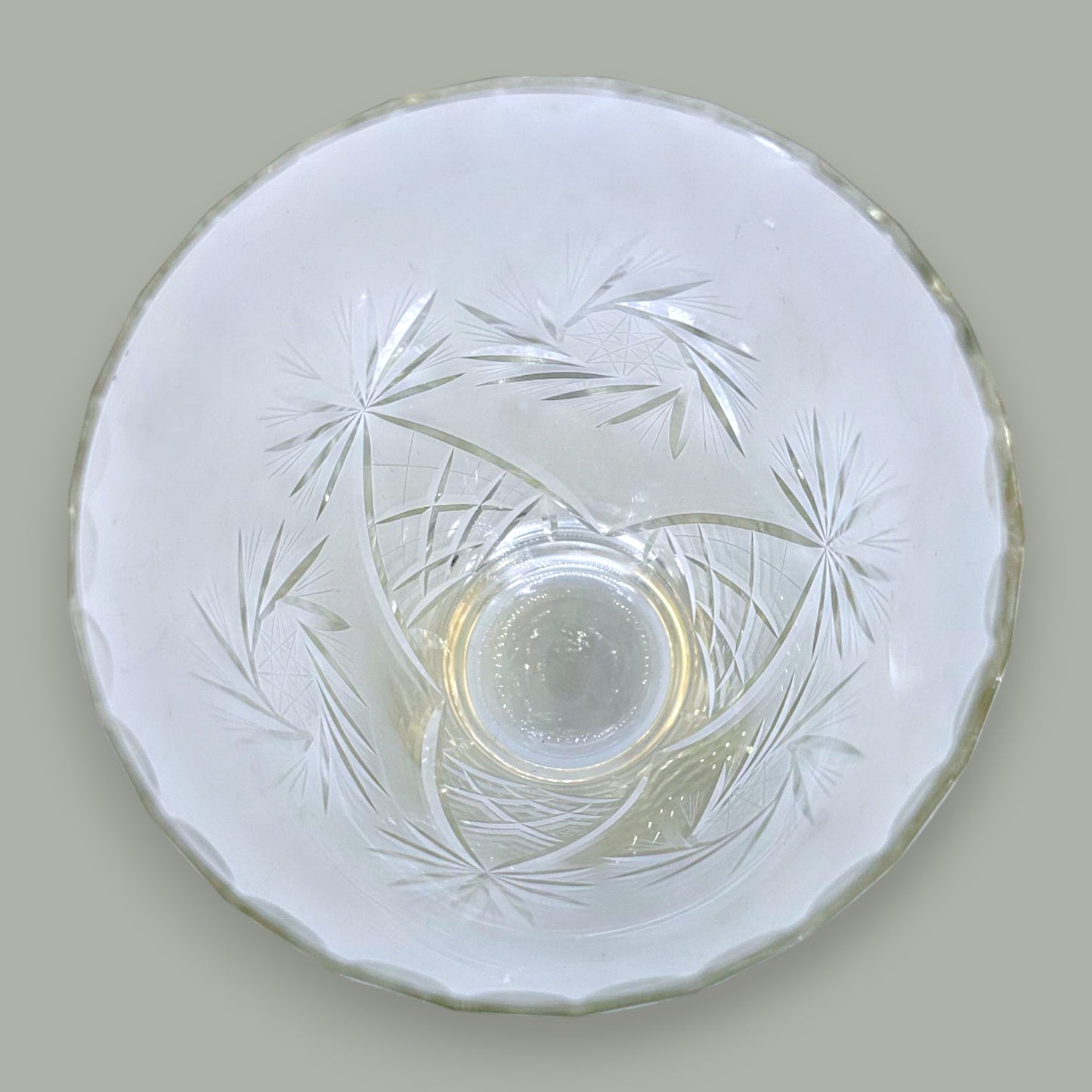 Vintage Czechoslovakian Hand-Etched Crystal Vase with Pinwheel Design