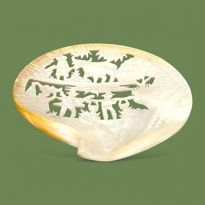 Antique Mother of Pearl Carving - Asian Farming Scene ✨