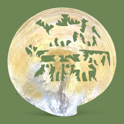 Antique Mother of Pearl Carving - Asian Farming Scene ✨