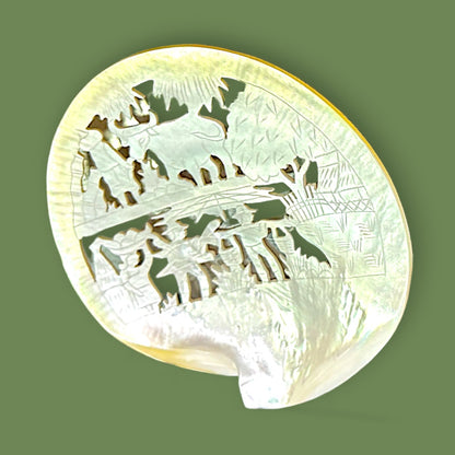 Antique Mother of Pearl Carving - Asian Farming Scene ✨