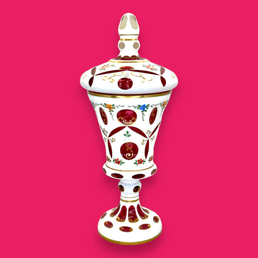 Vintage Moser Red Cut-to-Clear Bohemian Glass Urn