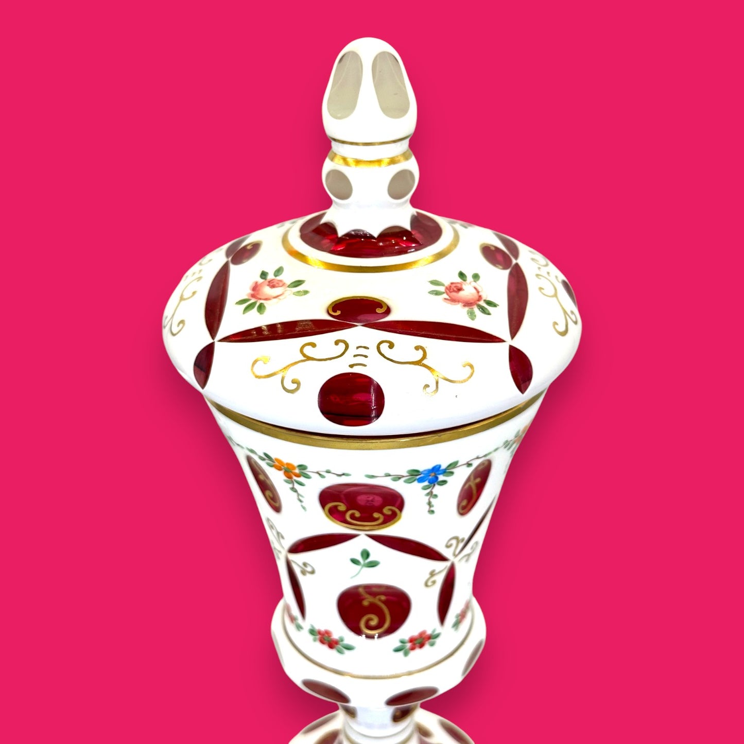 Vintage Moser Red Cut-to-Clear Bohemian Glass Urn