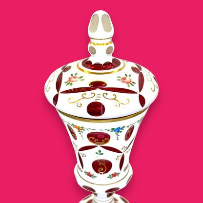 Vintage Moser Red Cut-to-Clear Bohemian Glass Urn