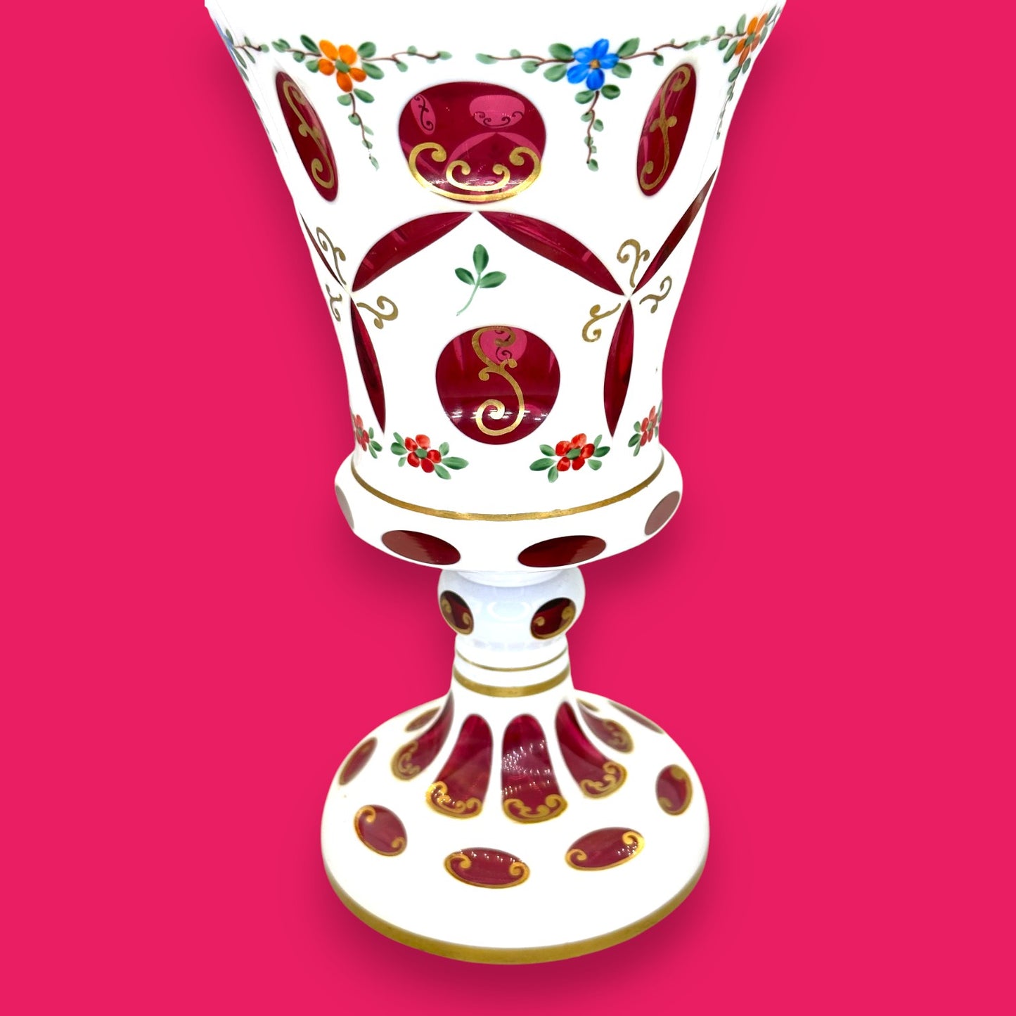 Vintage Moser Red Cut-to-Clear Bohemian Glass Urn