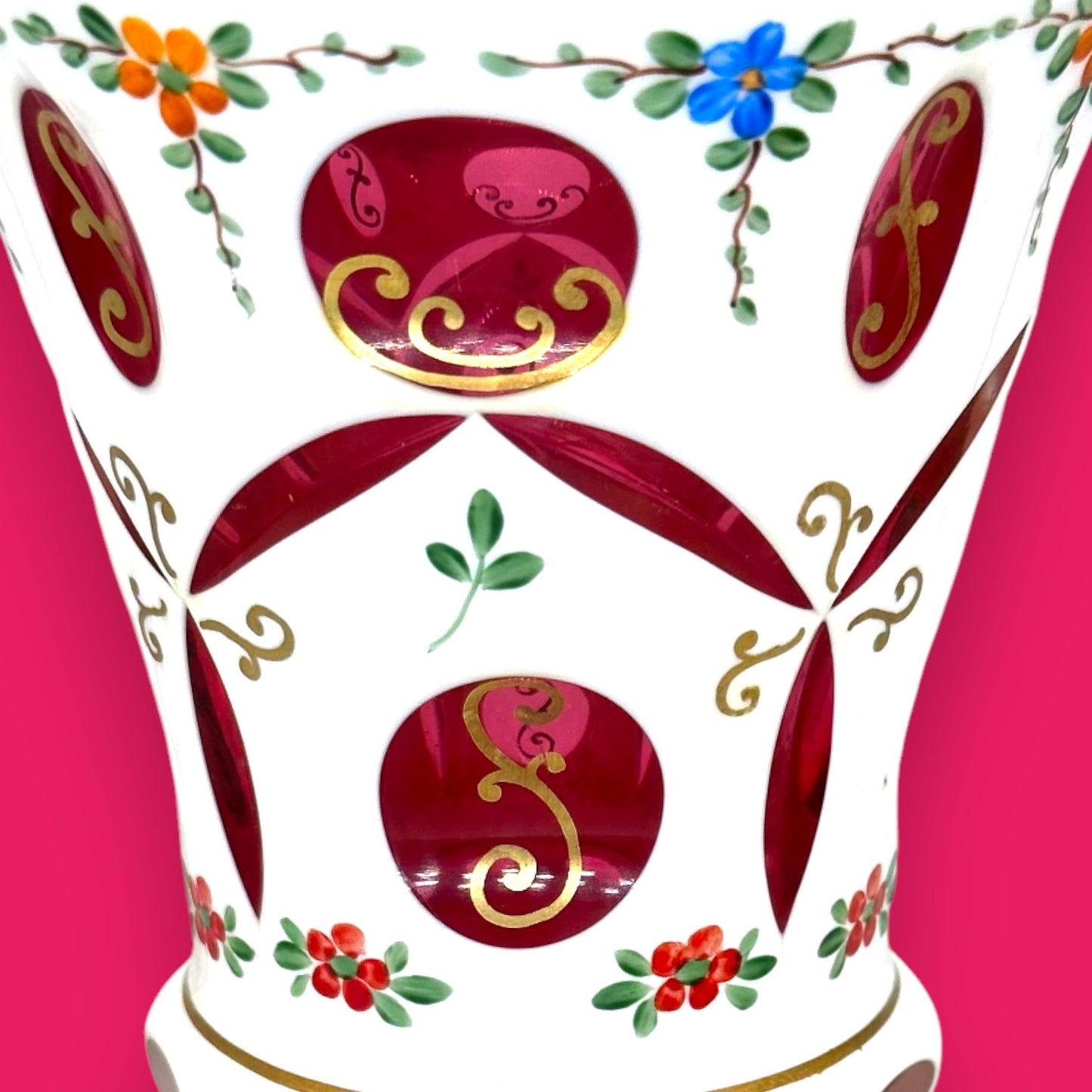 Vintage Moser Red Cut-to-Clear Bohemian Glass Urn