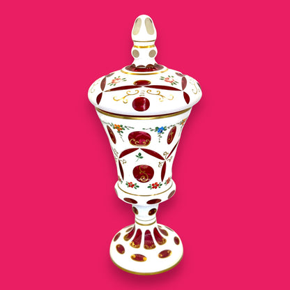 Vintage Moser Red Cut-to-Clear Bohemian Glass Urn