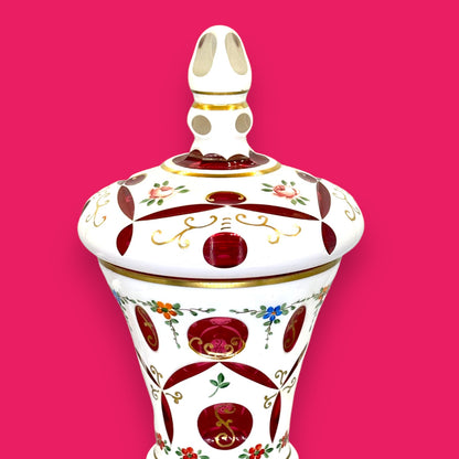 Vintage Moser Red Cut-to-Clear Bohemian Glass Urn