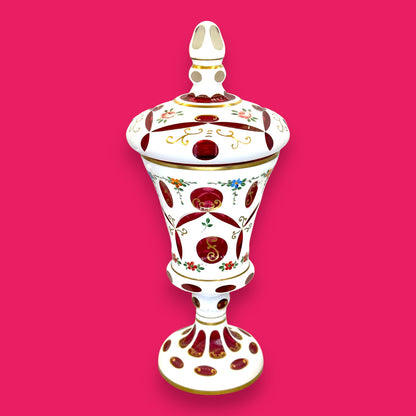 Vintage Moser Red Cut-to-Clear Bohemian Glass Urn
