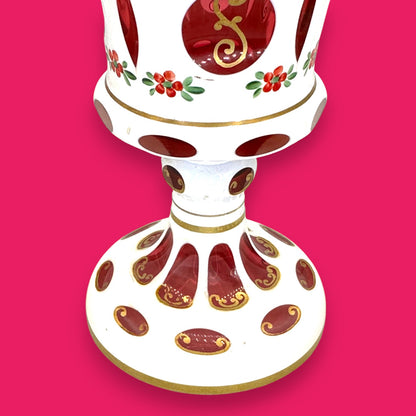 Vintage Moser Red Cut-to-Clear Bohemian Glass Urn