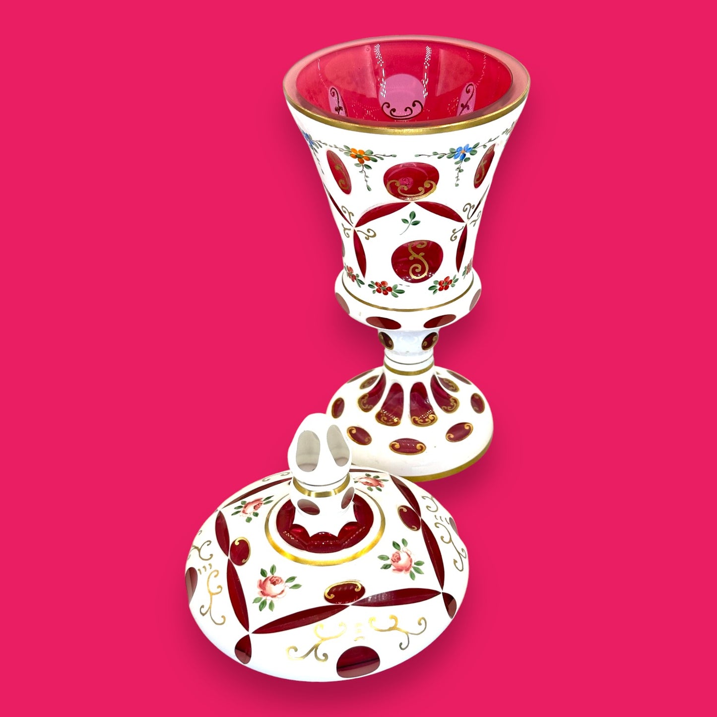 Vintage Moser Red Cut-to-Clear Bohemian Glass Urn