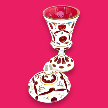 Vintage Moser Red Cut-to-Clear Bohemian Glass Urn