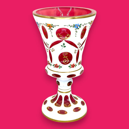 Vintage Moser Red Cut-to-Clear Bohemian Glass Urn