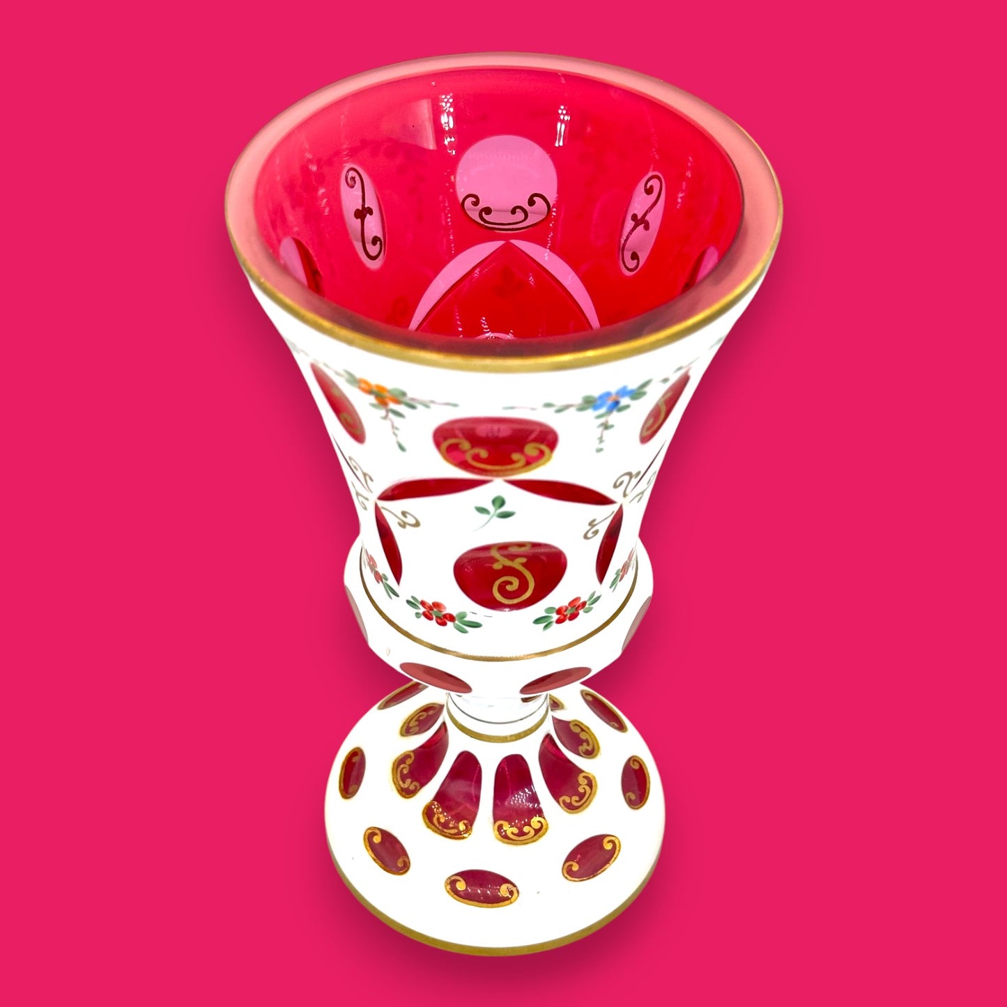 Vintage Moser Red Cut-to-Clear Bohemian Glass Urn