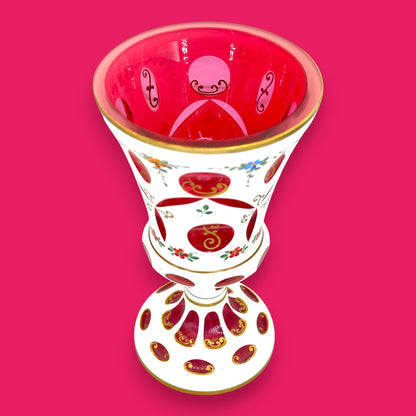 Vintage Moser Red Cut-to-Clear Bohemian Glass Urn