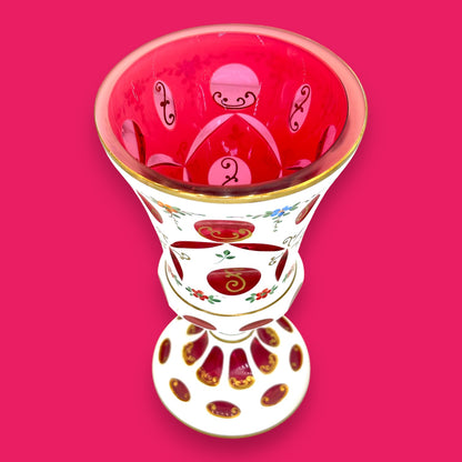 Vintage Moser Red Cut-to-Clear Bohemian Glass Urn