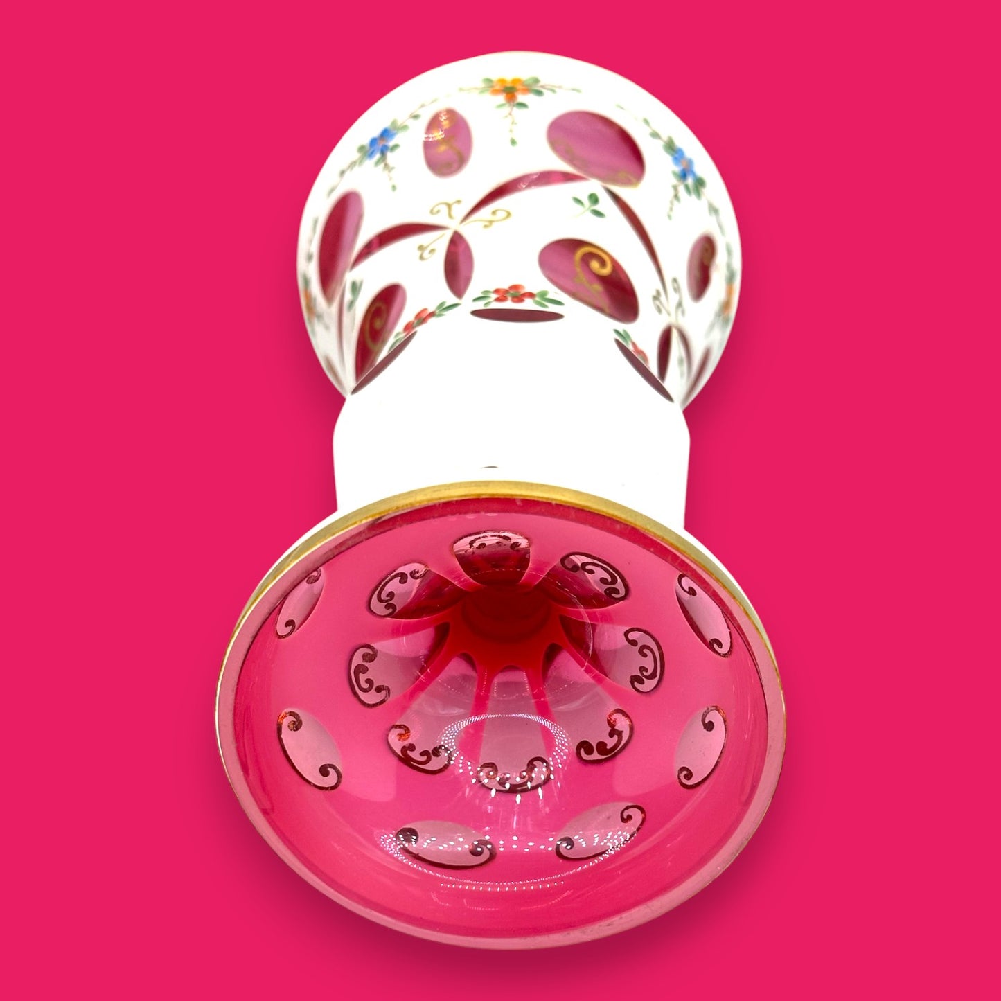 Vintage Moser Red Cut-to-Clear Bohemian Glass Urn