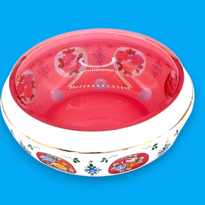 Moser Red and White Cut to Clear Bohemian Glass Bowl 6 Inch