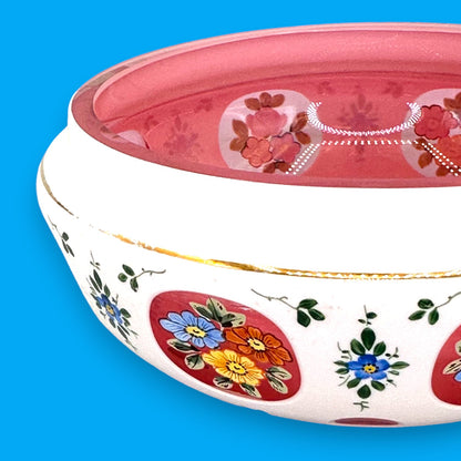 Moser Red and White Cut to Clear Bohemian Glass Bowl 6 Inch