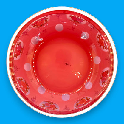 Moser Red and White Cut to Clear Bohemian Glass Bowl 6 Inch