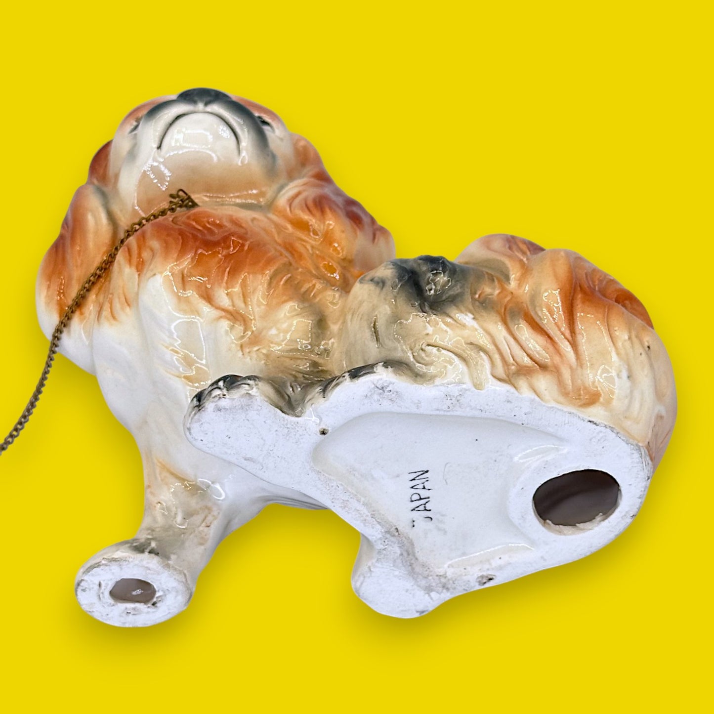 Vintage Ceramic King Charles Spaniel & Puppy on Chain, Made in Japan 👑