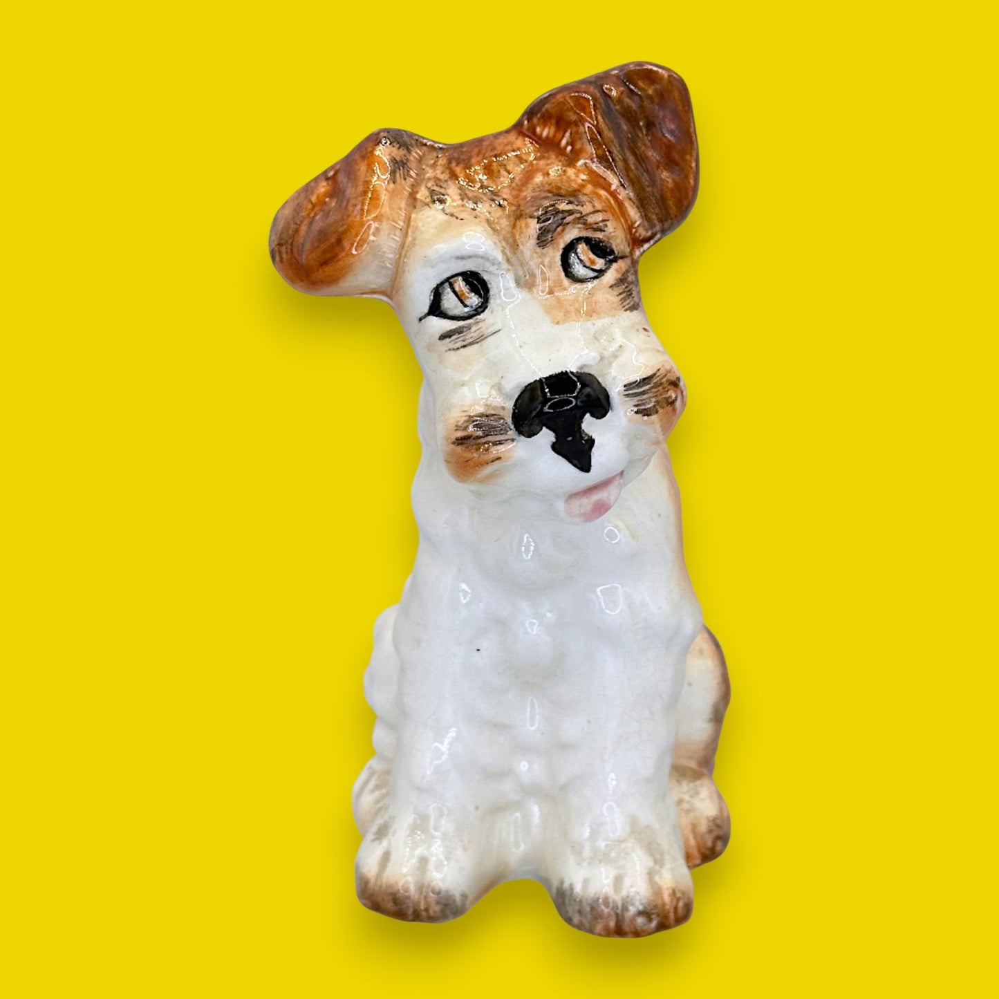 Vintage Sylvao Terrier Dog Figurine, Brown & White Glaze, Made in England 🐶