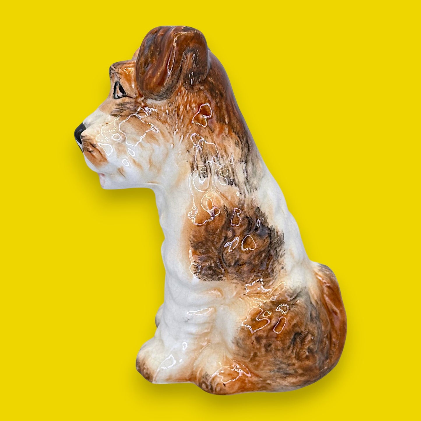 Vintage Sylvao Terrier Dog Figurine, Brown & White Glaze, Made in England 🐶
