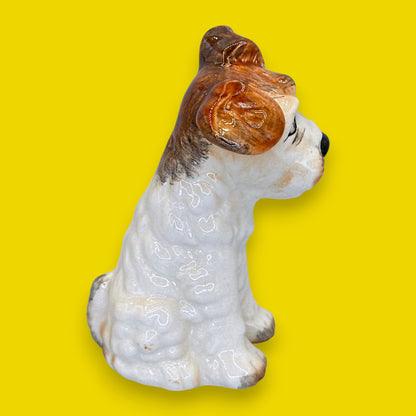 Vintage Sylvao Terrier Dog Figurine, Brown & White Glaze, Made in England 🐶