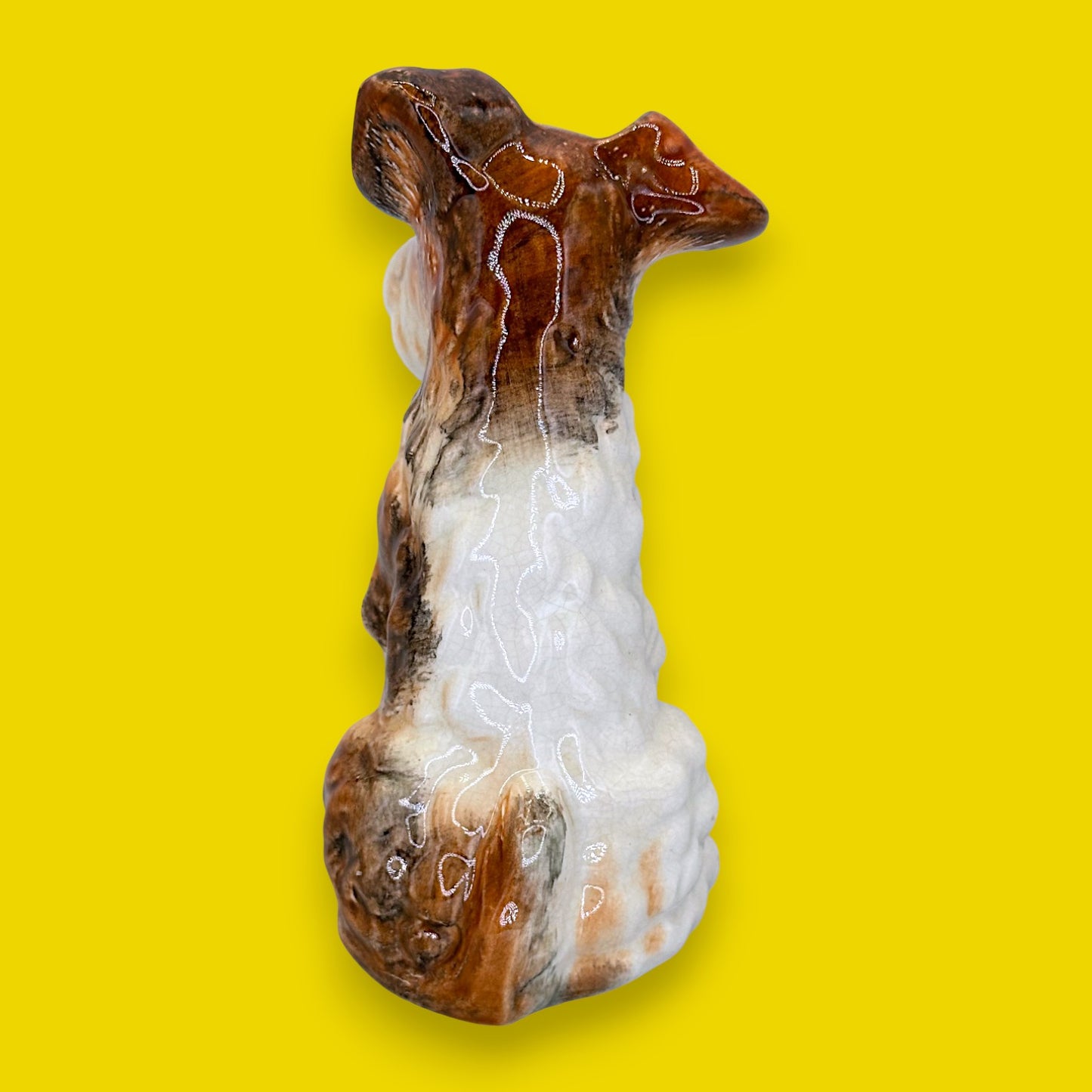 Vintage Sylvao Terrier Dog Figurine, Brown & White Glaze, Made in England 🐶