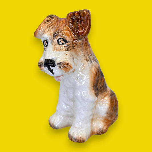Vintage Sylvao Terrier Dog Figurine, Brown & White Glaze, Made in England 🐶