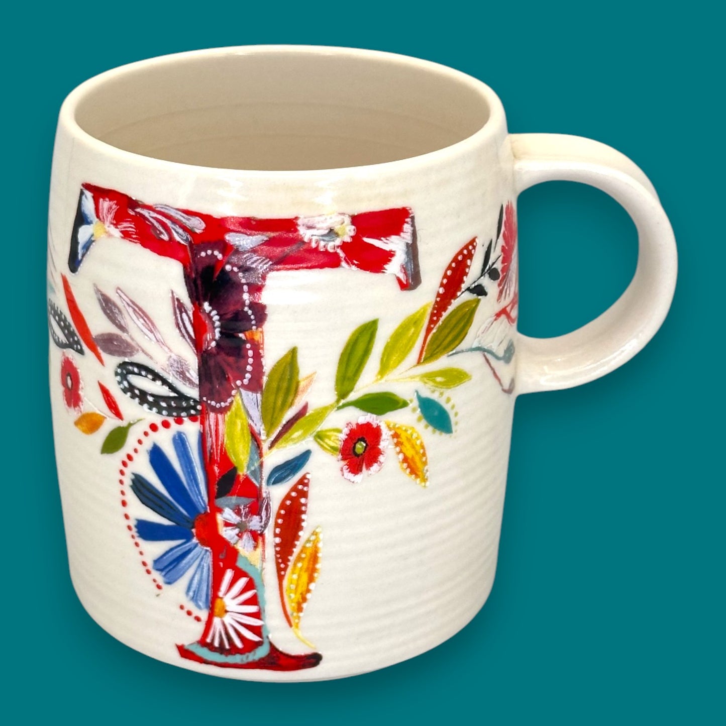 Anthropologie Floral Monogram Mug with Initial T by Starla M.