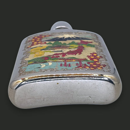 Vintage Japanese Enamel Souvenir Flask - Map & Mt. Fuji