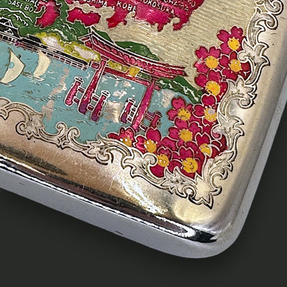 Vintage Japanese Enamel Souvenir Flask - Map & Mt. Fuji