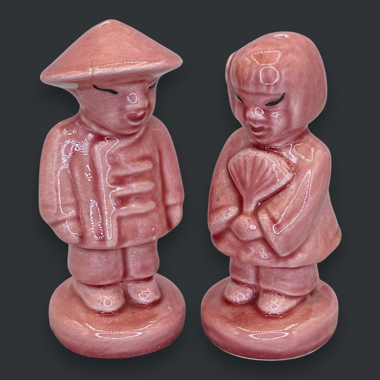 Vintage Mid-Century Asian Couple Salt & Pepper Shakers - Chinoiserie Pink Figural