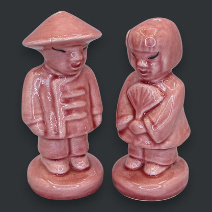 Vintage Mid-Century Asian Couple Salt & Pepper Shakers - Chinoiserie Pink Figural