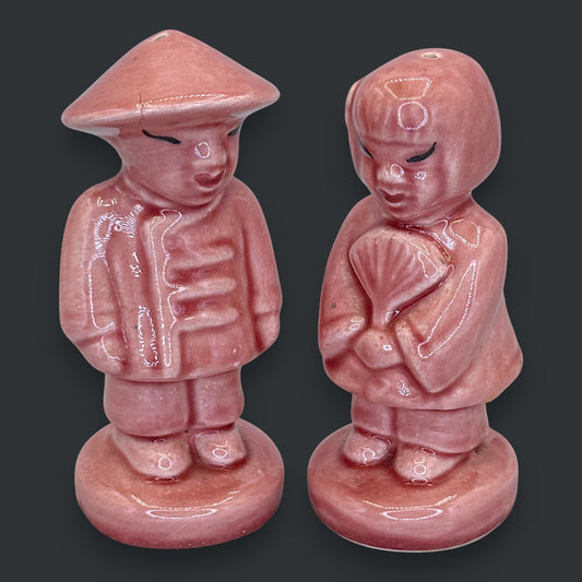 Vintage Mid-Century Asian Couple Salt & Pepper Shakers - Chinoiserie Pink Figural